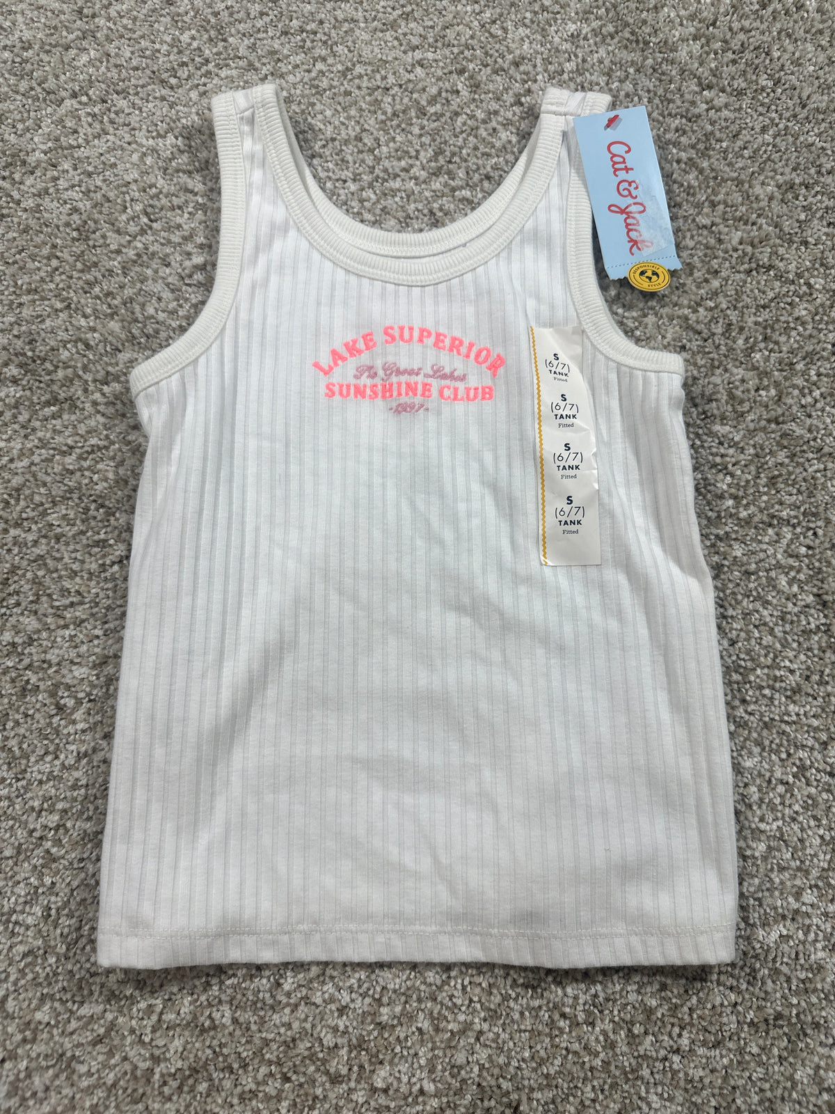 Cat & Jack girls cream Lake Superior Sunshine Club ribbed tank top, S 6/7