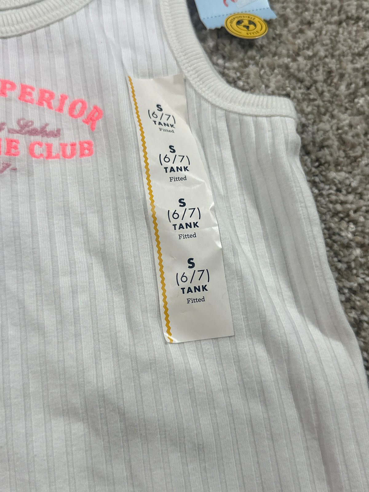 Cat & Jack girls cream Lake Superior Sunshine Club ribbed tank top, S 6/7