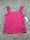 Cat & Jack girls dark pink ribbed ruffle tank top, size XL (14)