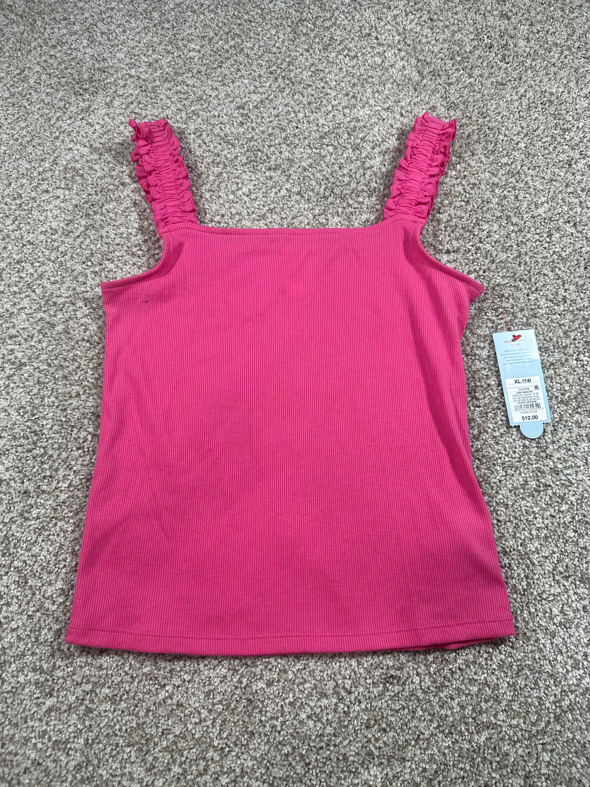 Cat & Jack girls dark pink ribbed ruffle tank top, size XL (14)