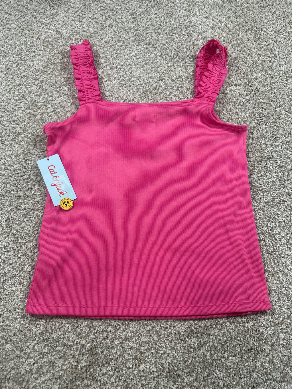 Cat & Jack girls dark pink ribbed ruffle tank top, size XL (14)