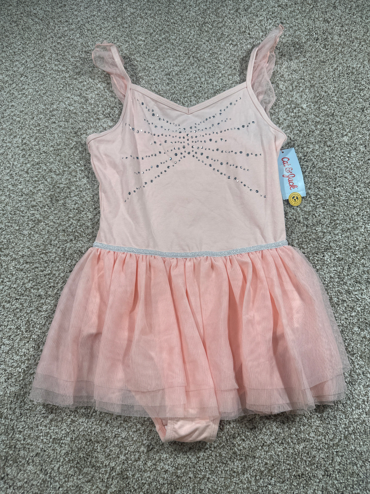 Cat & Jack girls pink rhinestone tulle dance dress, size XL 14