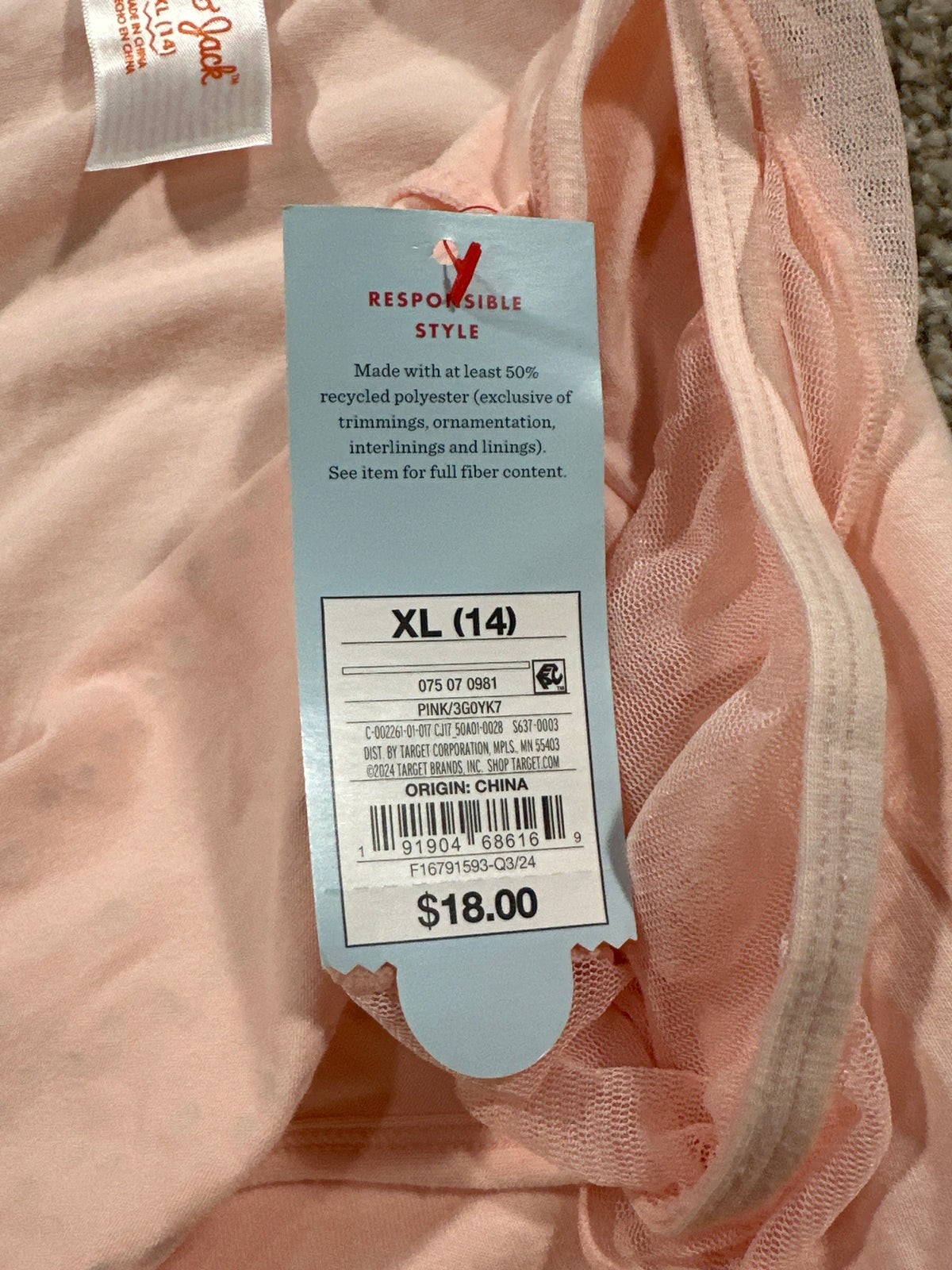 Cat & Jack girls pink tulle dress detail 5