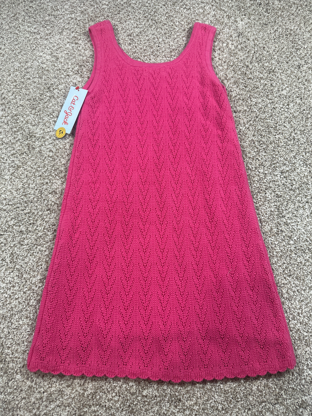 Cat & Jack pink pointelle knit sleeveless dress size S 6/7