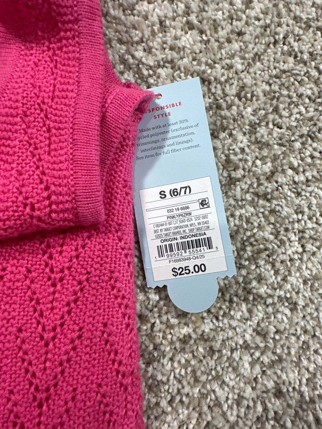 Cat & Jack pink pointelle knit sleeveless dress size S 6/7