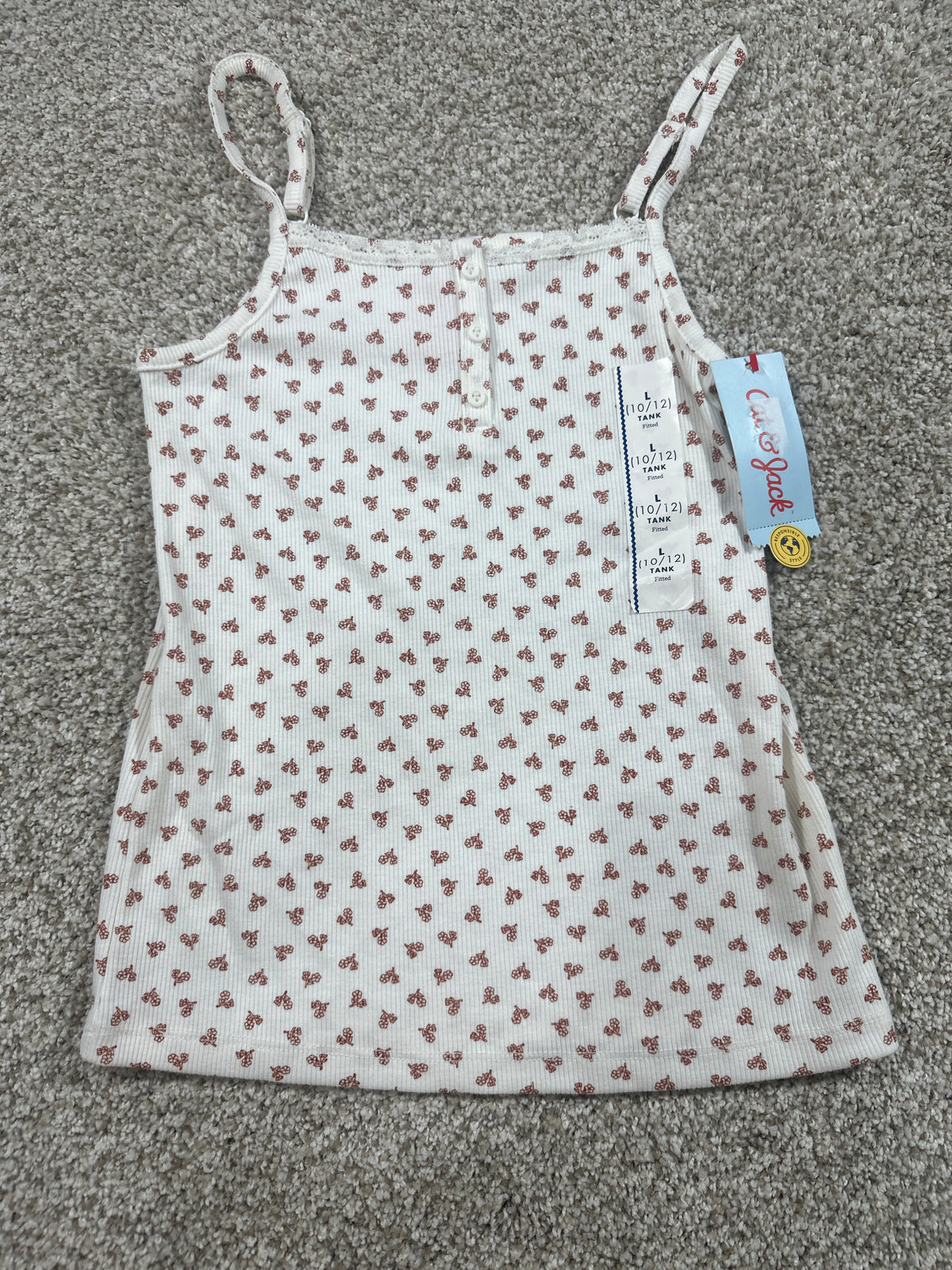 Cat & Jack girls cream cherry ribbed tank top front view
