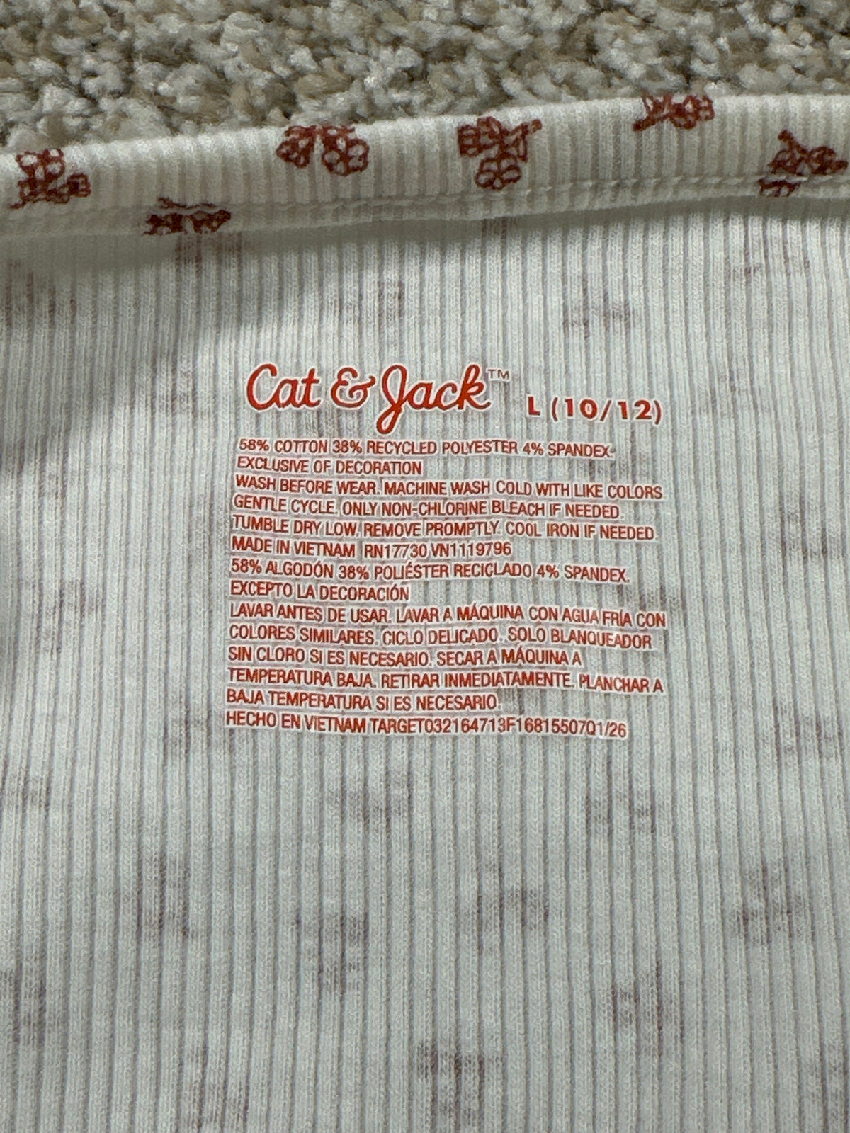Cat & Jack girls cream cherry ribbed tank top material label