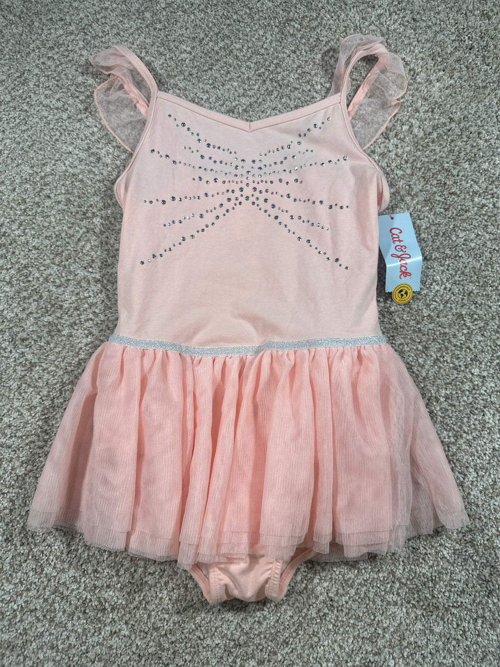 Cat & Jack pink rhinestone star tulle dress bodysuit size L 10 12