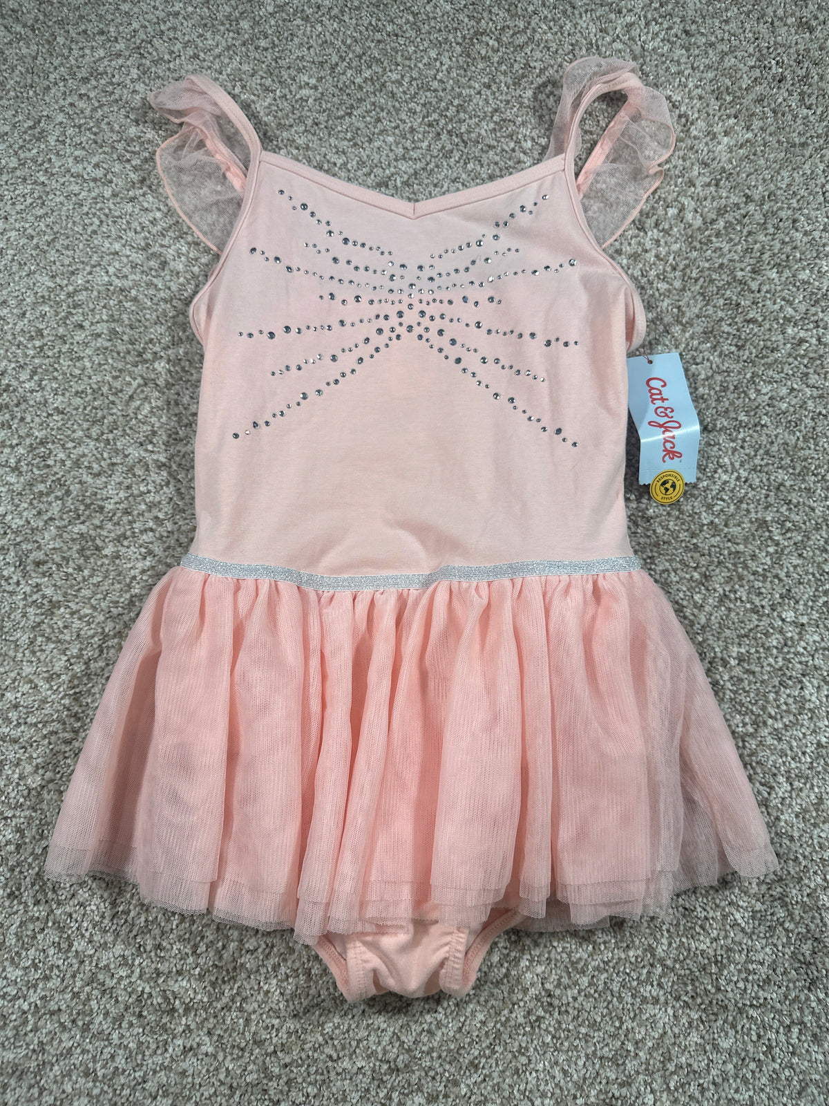 Cat & Jack pink rhinestone star tulle dress bodysuit size L 10 12