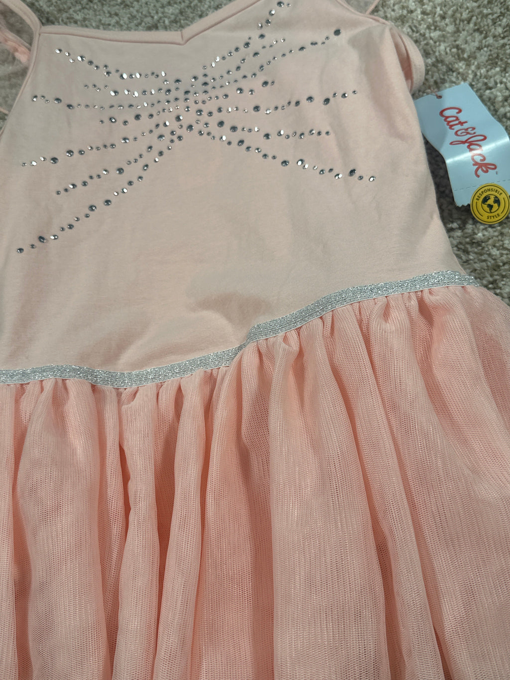 Cat & Jack pink rhinestone star tulle dress bodysuit size L 10 12