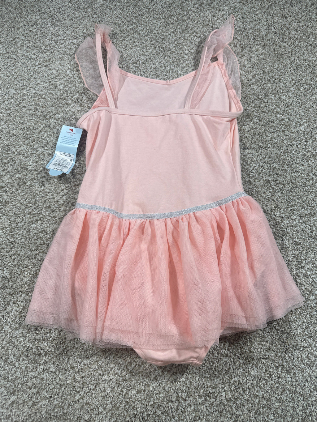 Cat & Jack pink rhinestone star tulle dress bodysuit size L 10 12
