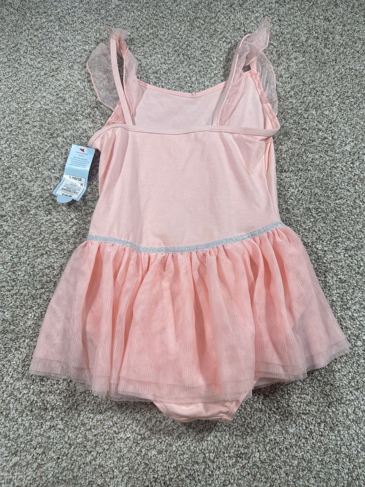 Cat & Jack pink rhinestone star tulle dress bodysuit size L 10 12