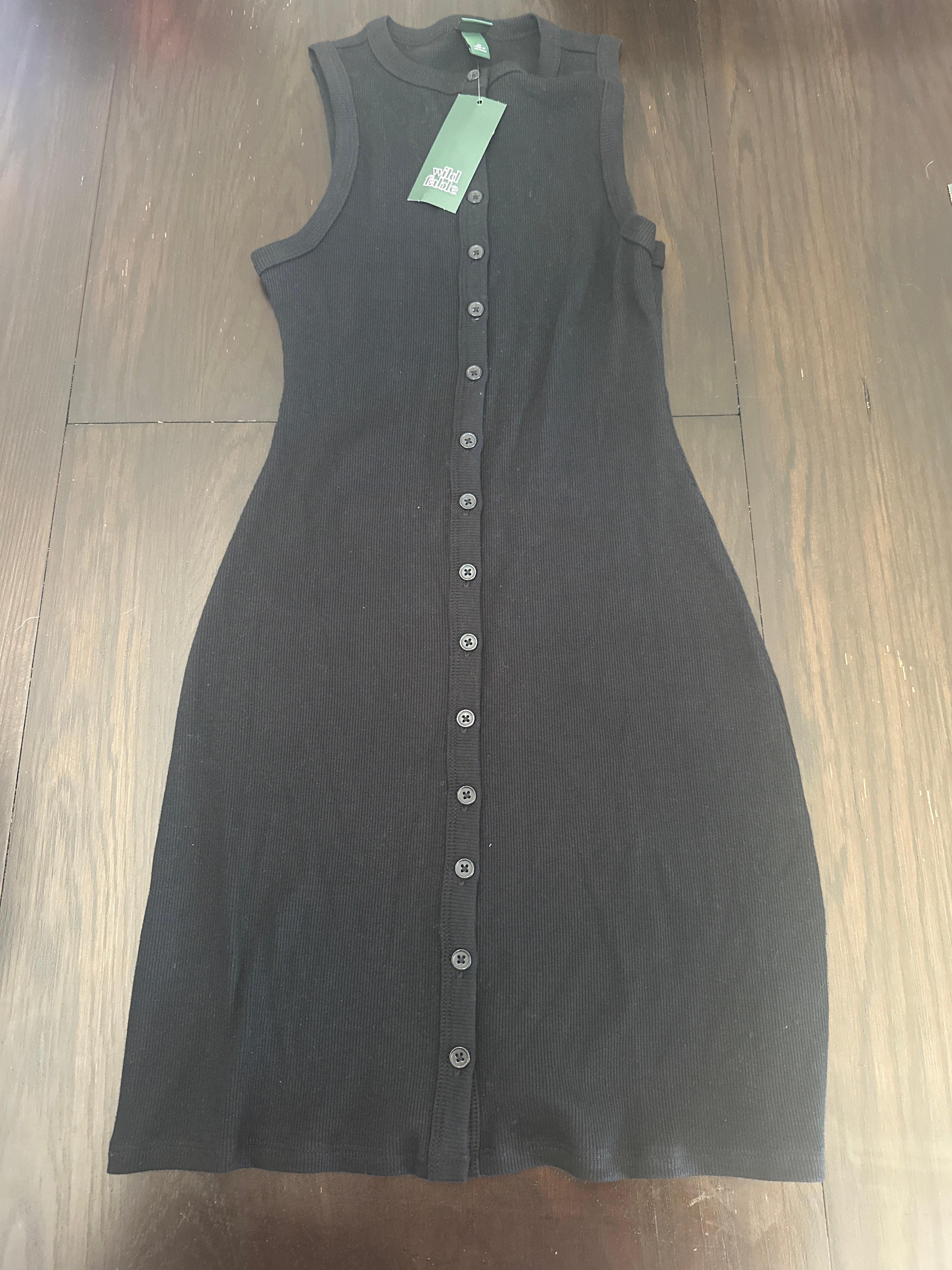 Wild Fable Women’s Ribbed Button Front Mini Dress Black