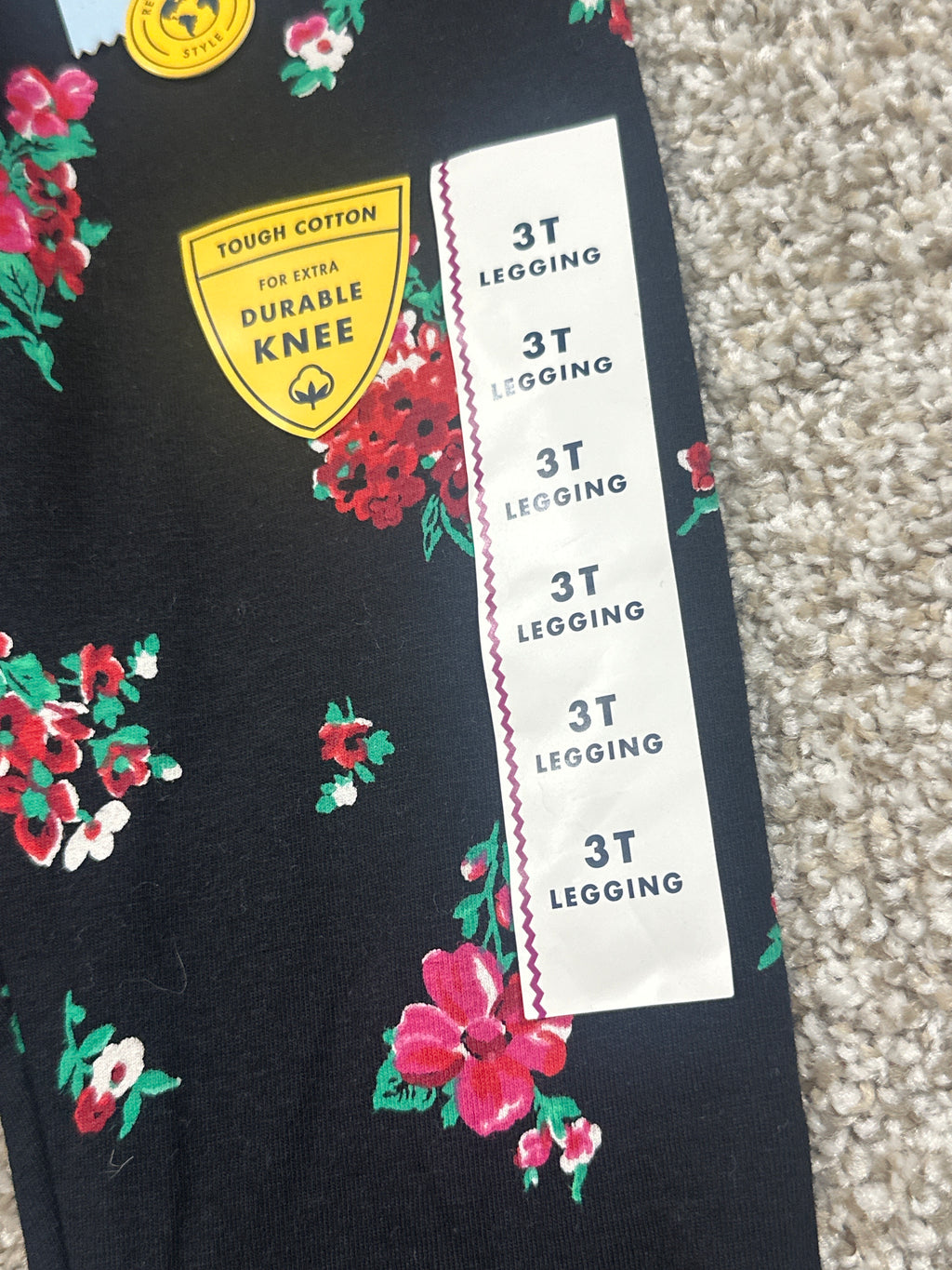 Cat & Jack Girls Black Floral Tough Cotton Leggings 3T NWT