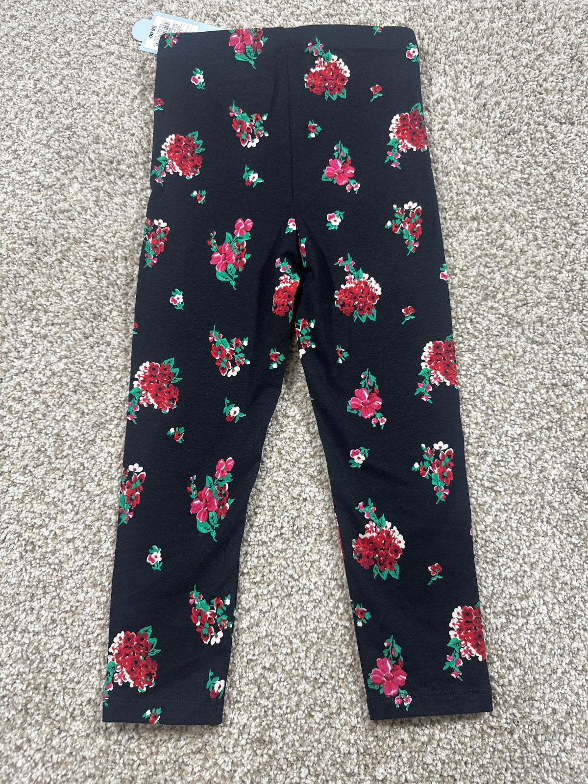 Cat & Jack Girls Black Floral Tough Cotton Leggings 3T NWT