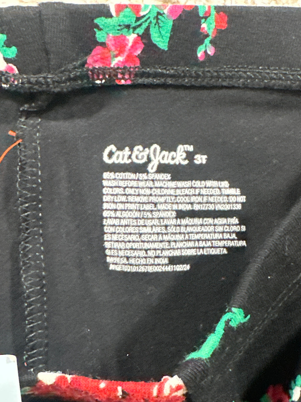 Cat & Jack Girls Black Floral Tough Cotton Leggings 3T NWT