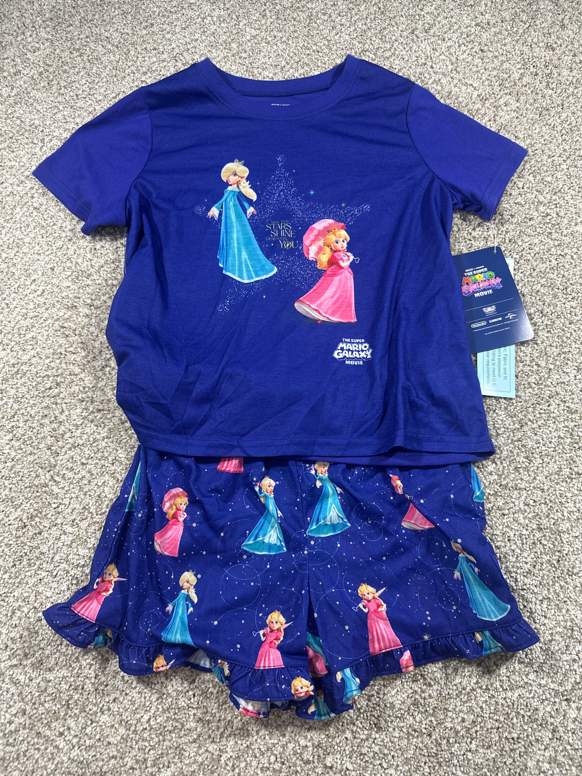 Super Mario Galaxy Movie Princess Peach and Rosalina girls flame-resistant nightgown, size L (10/12)