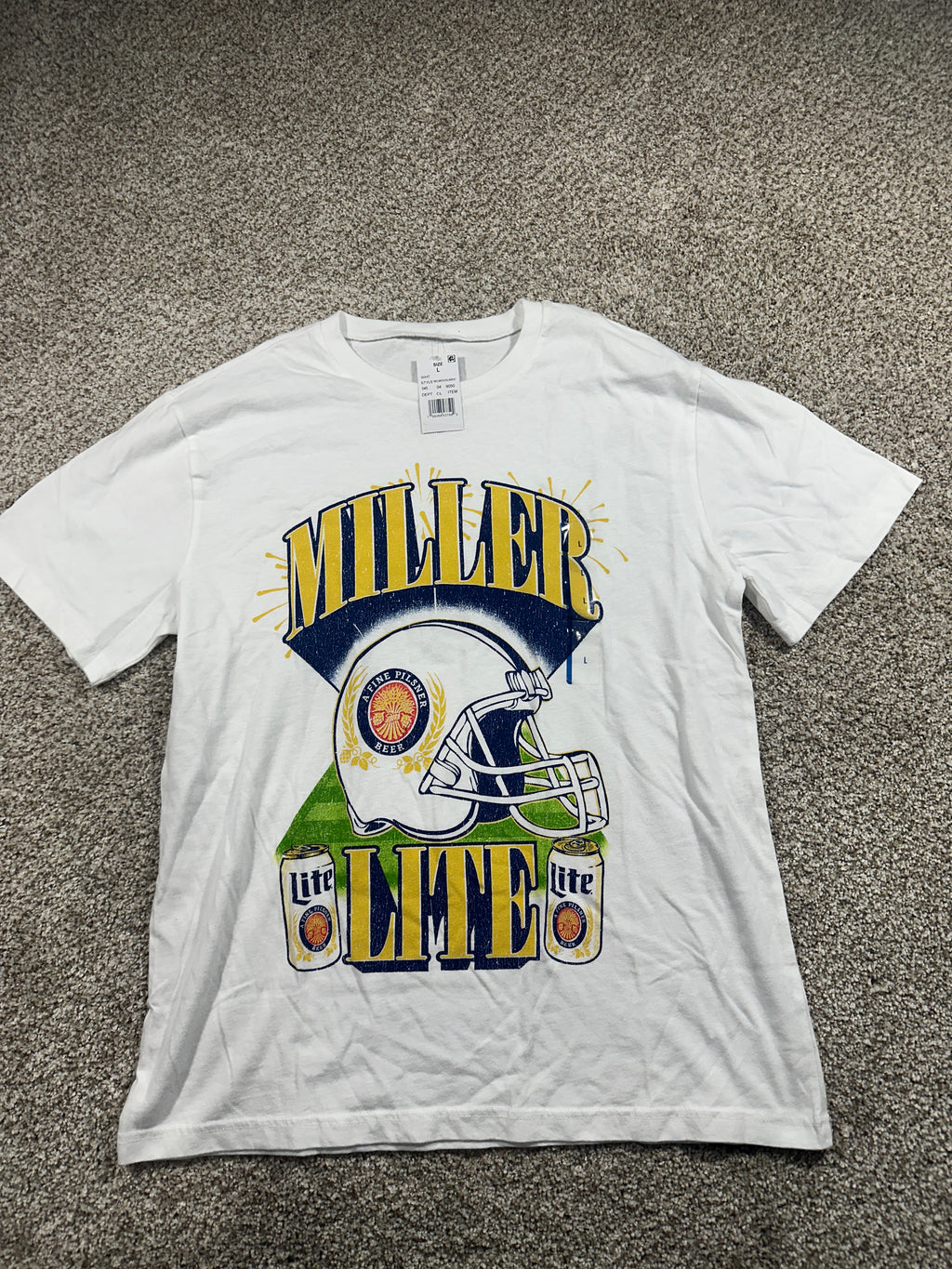 Miller Lite Football Helmet Graphic T Shirt White Size L — photo 1