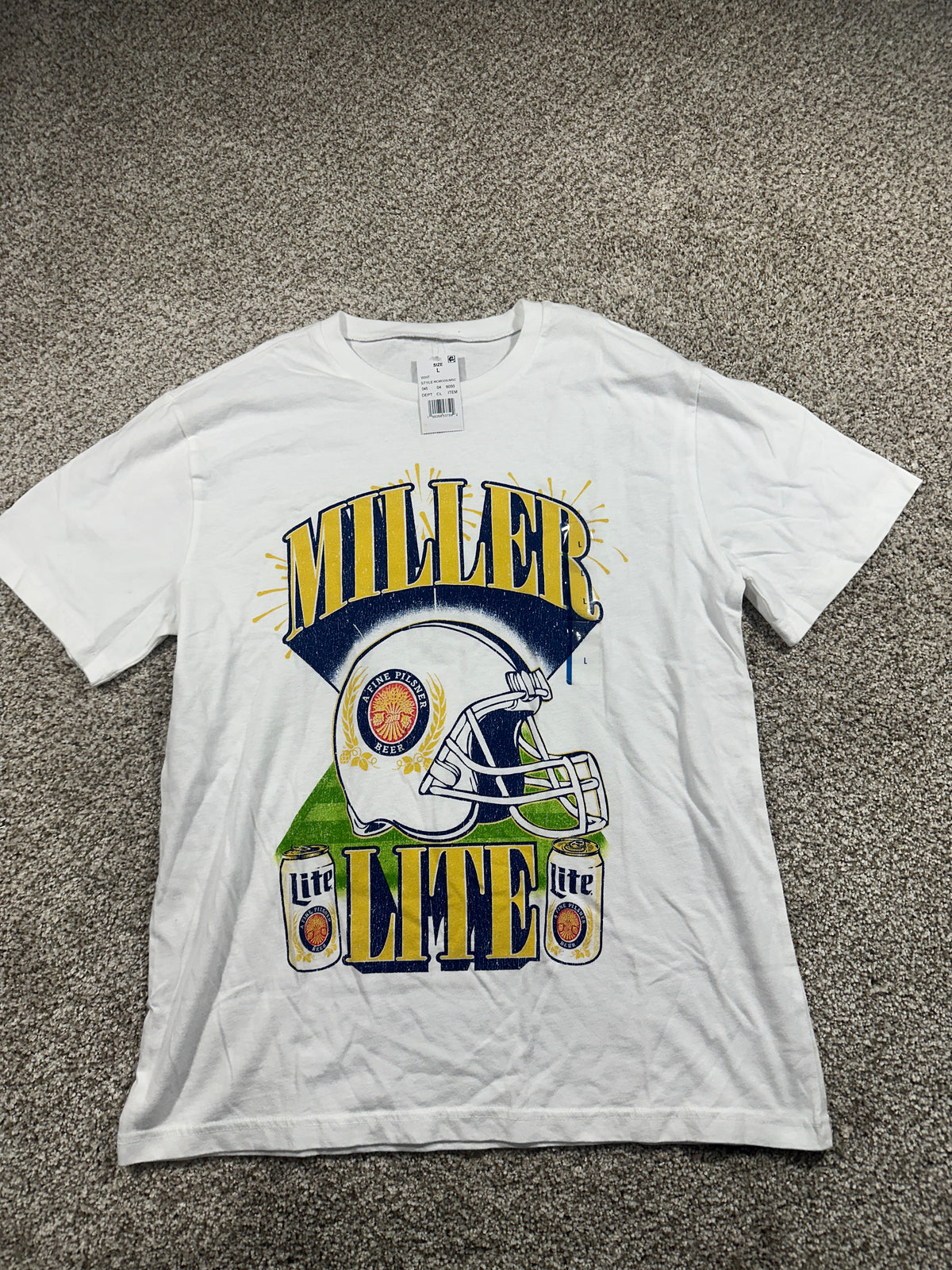 Miller Lite Football Helmet Graphic T Shirt White Size L — photo 1