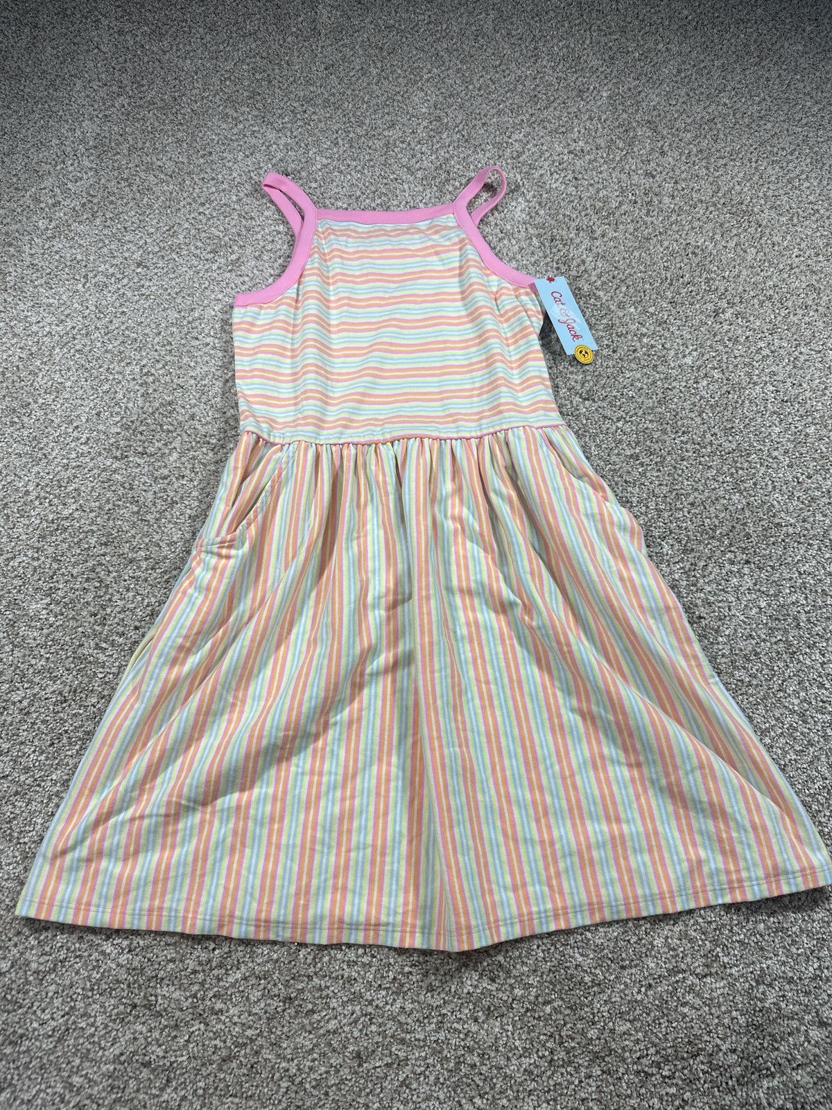 Cat & Jack girls pastel multistripe sleeveless dress size XL 14