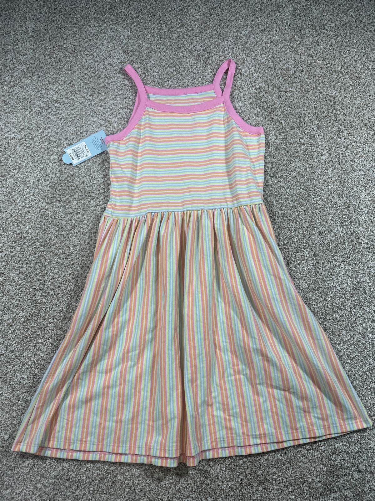 Cat & Jack girls pastel multistripe sleeveless dress size XL 14
