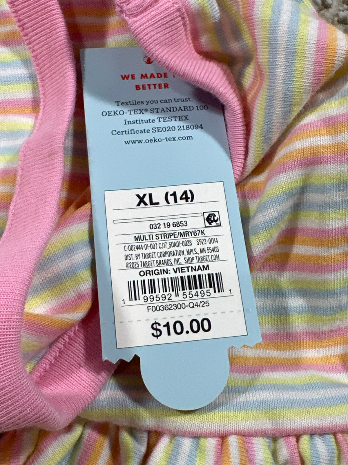Cat & Jack girls pastel multistripe sleeveless dress size XL 14
