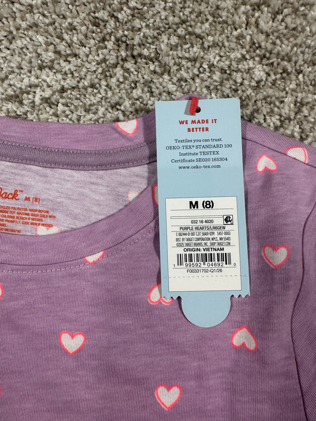 Cat & Jack Girls Purple Hearts Short Sleeve T Shirt Size M 8 — photo 2