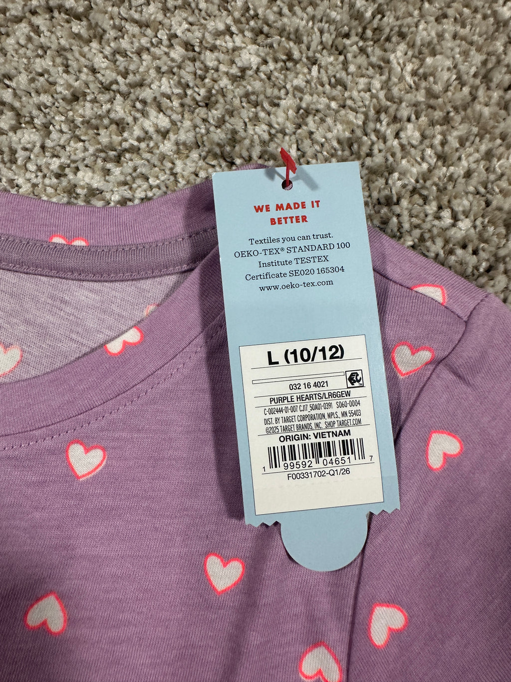 Cat & Jack Girls Purple Hearts Short Sleeve T-Shirt Size L 10/12
