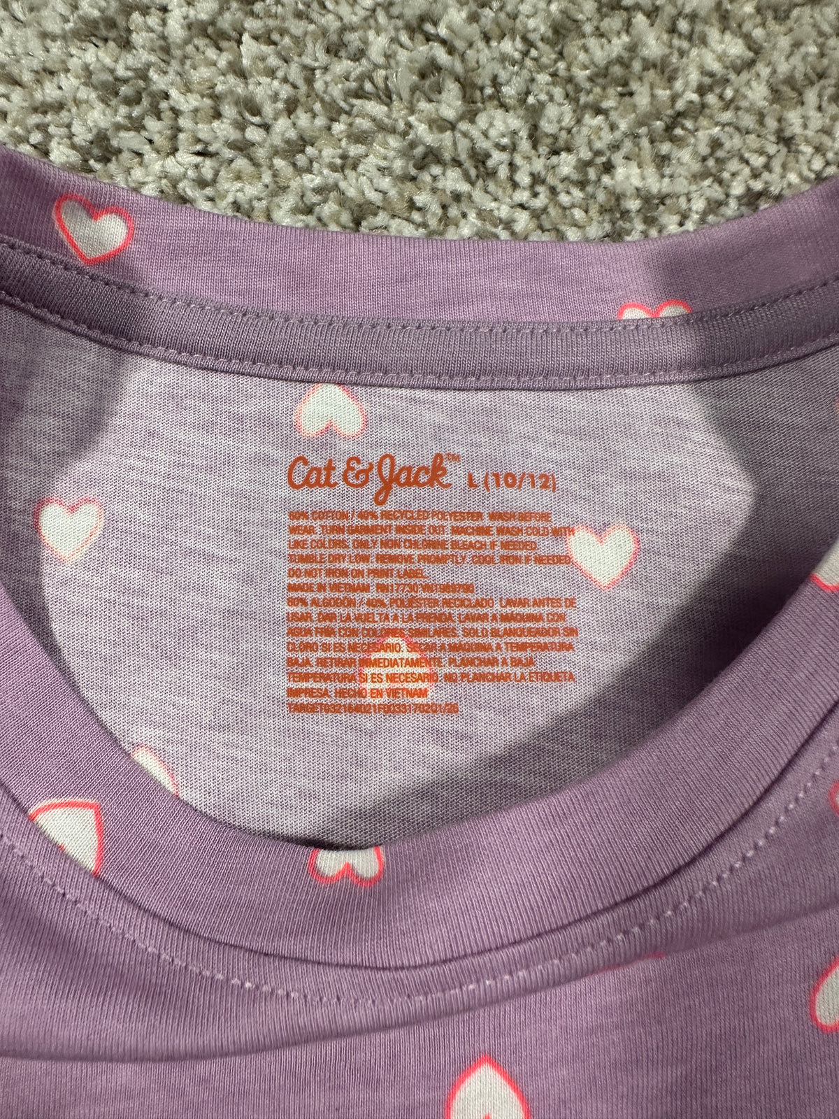 Cat & Jack Girls Purple Hearts Short Sleeve T-Shirt Size L 10/12