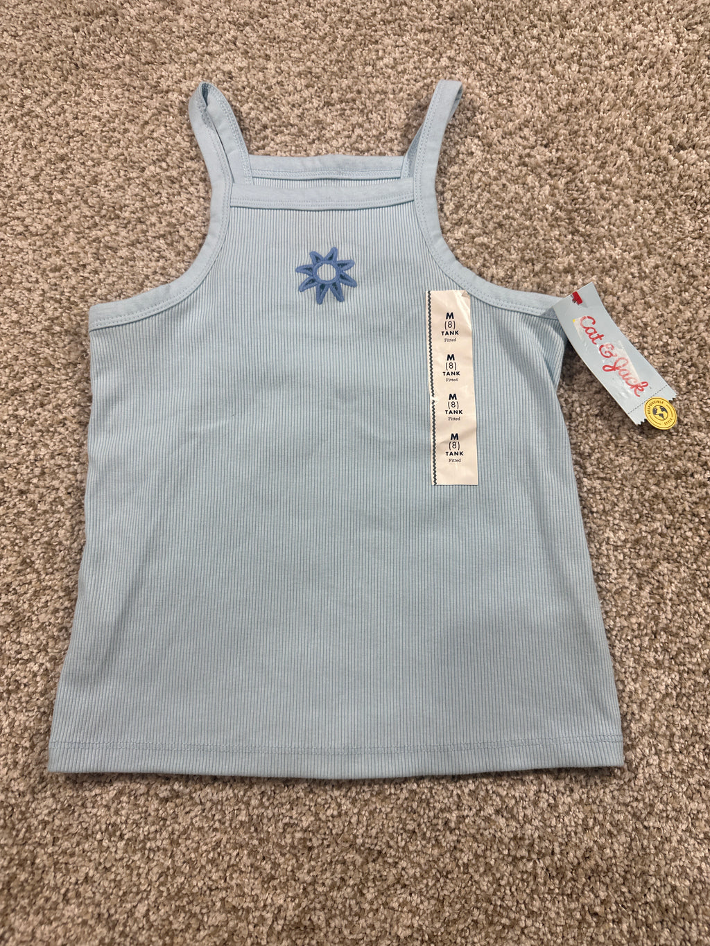 Cat & Jack girls light blue ribbed sun tank top, size M 8