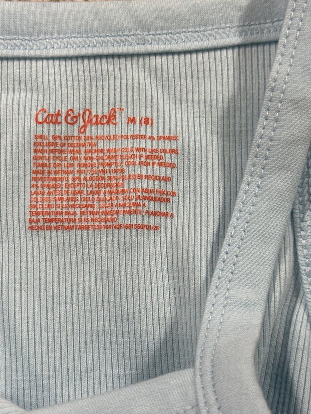 Cat & Jack girls light blue ribbed sun tank top, size M 8