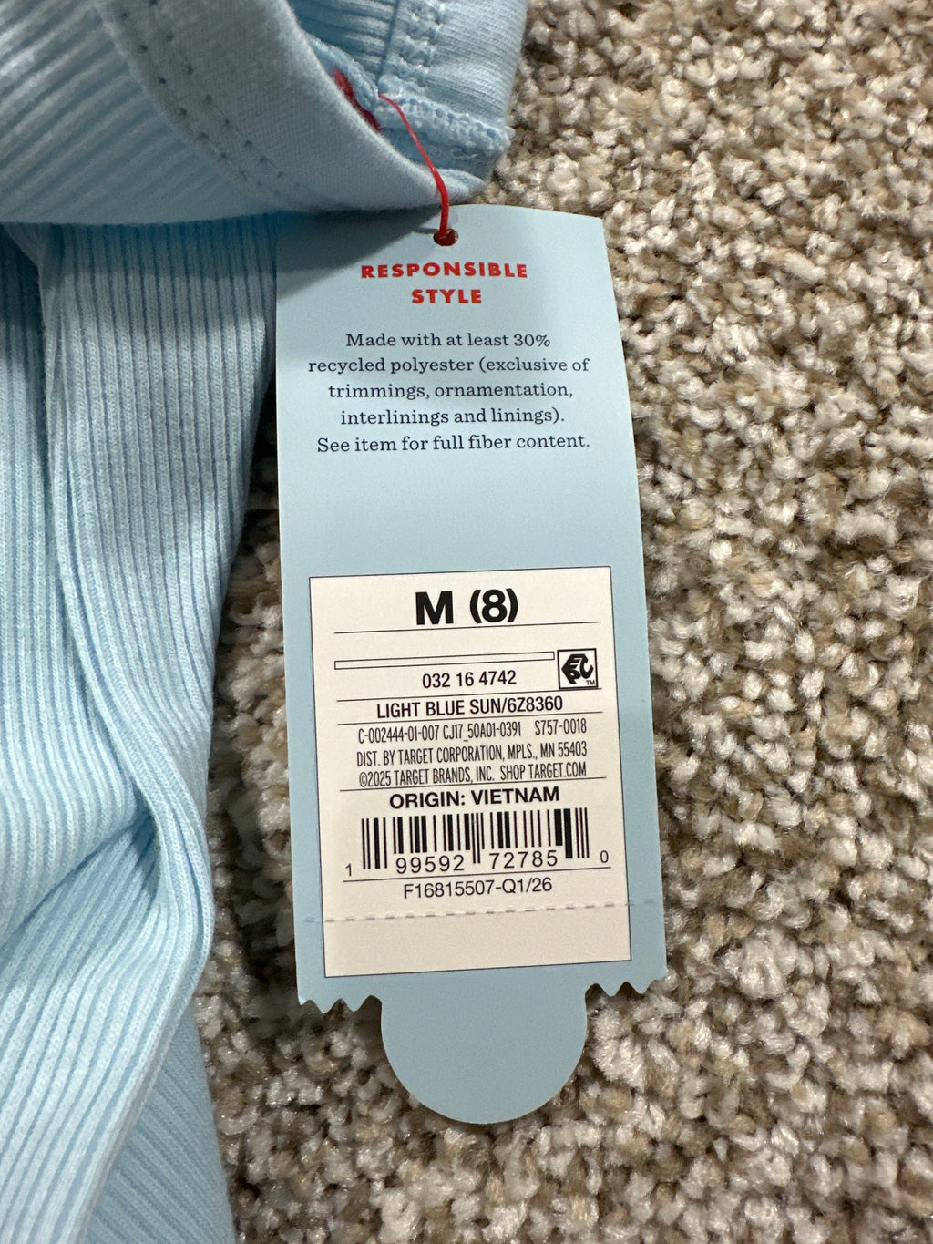 Cat & Jack girls light blue ribbed sun tank top, size M 8