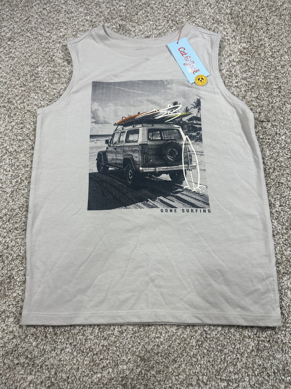 Cat & Jack Warm Gray Gone Surfing Sleeveless Tank Top Size S 6 7 - Photo 1