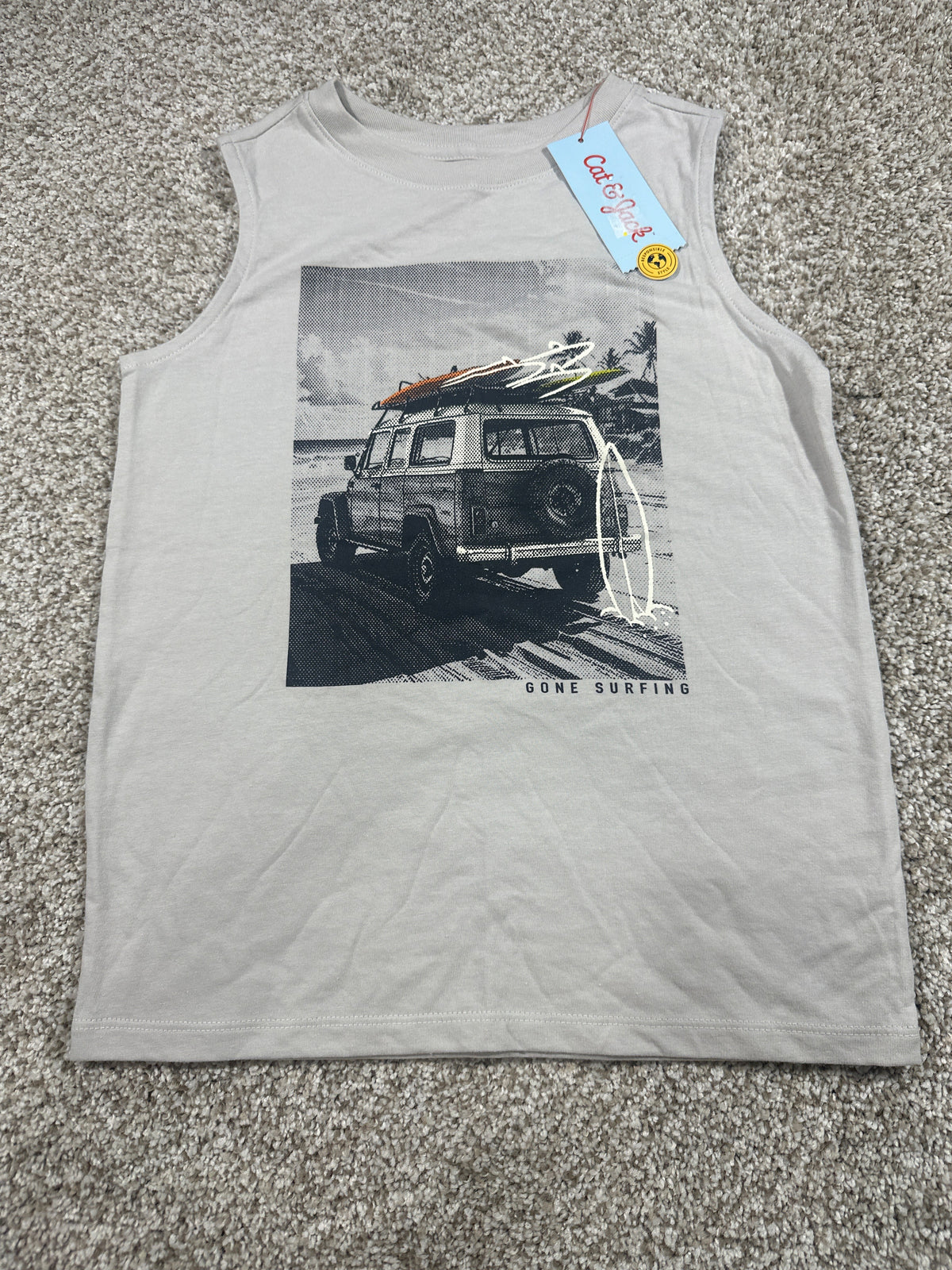 Cat & Jack Warm Gray Gone Surfing Sleeveless Tank Top Size S 6 7 - Photo 1
