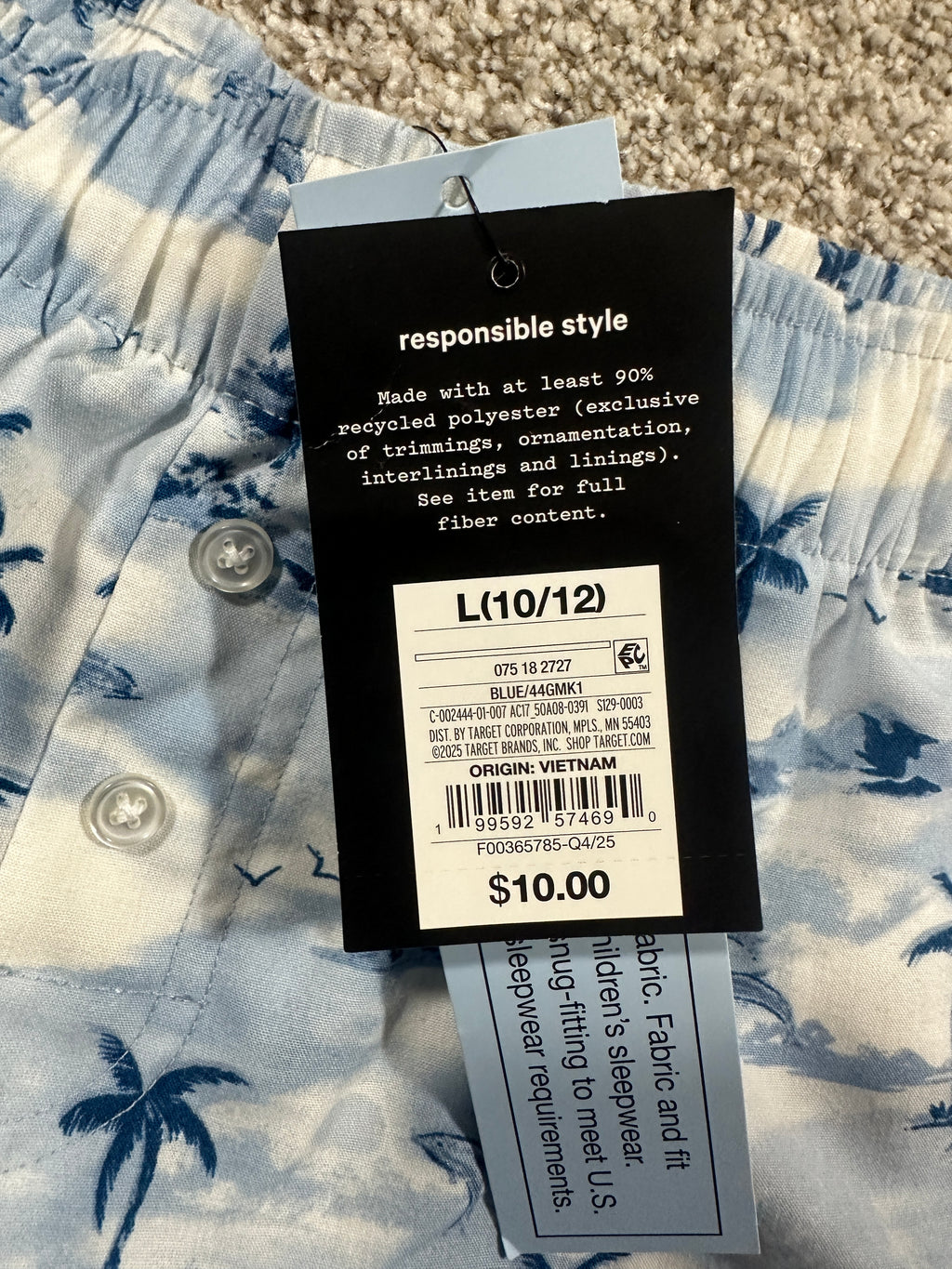 art class boys tropical sleep shorts size L (10/12)