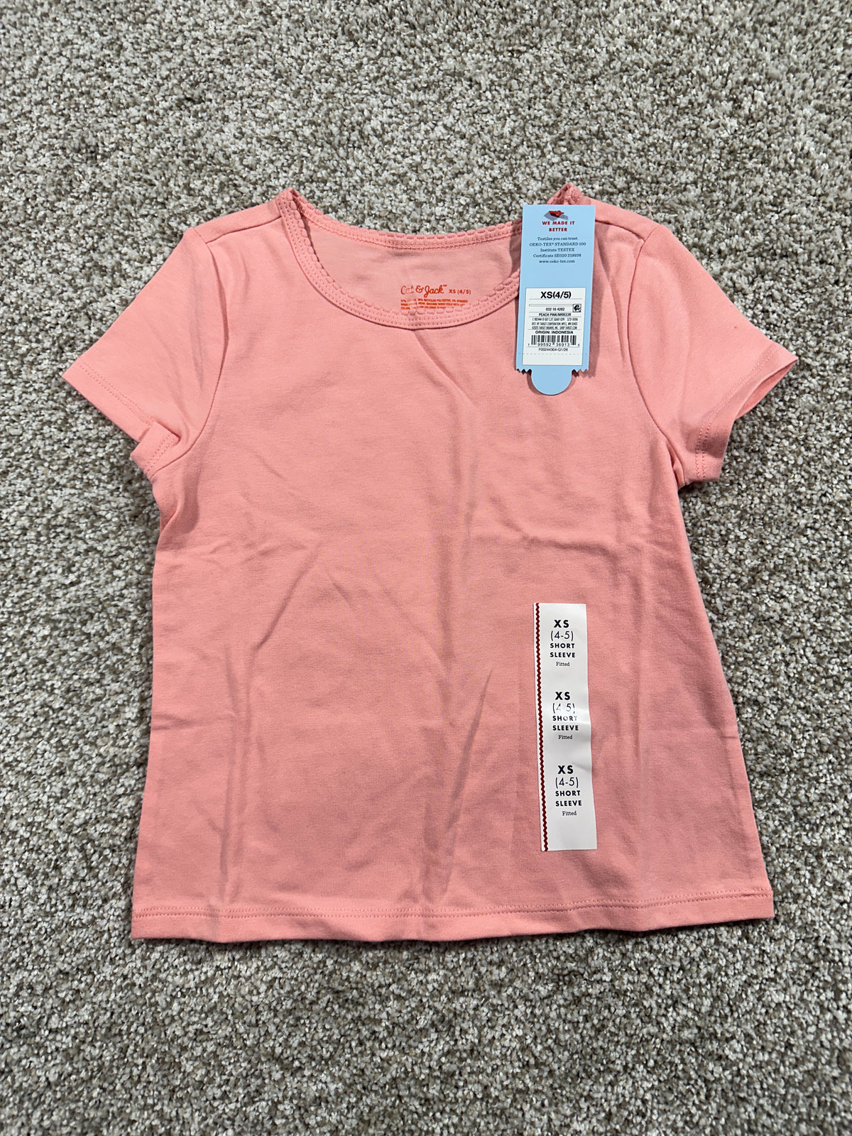 Cat & Jack Girls Peach Pink Fitted Short Sleeve T-Shirt XS 4/5