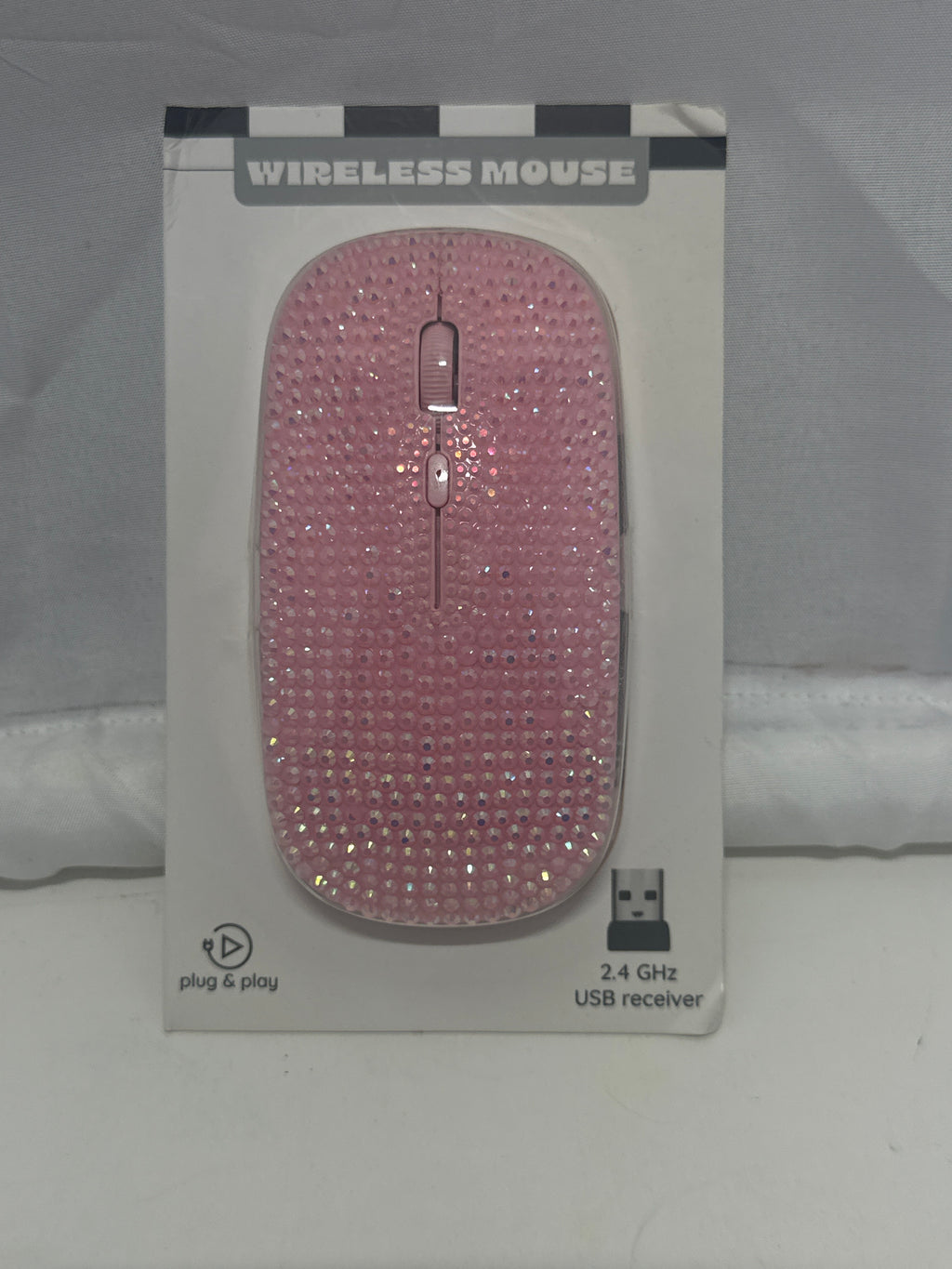 Pink Rhinestone Wireless Mouse – 2.4GHz USB Receiver Plug and Play