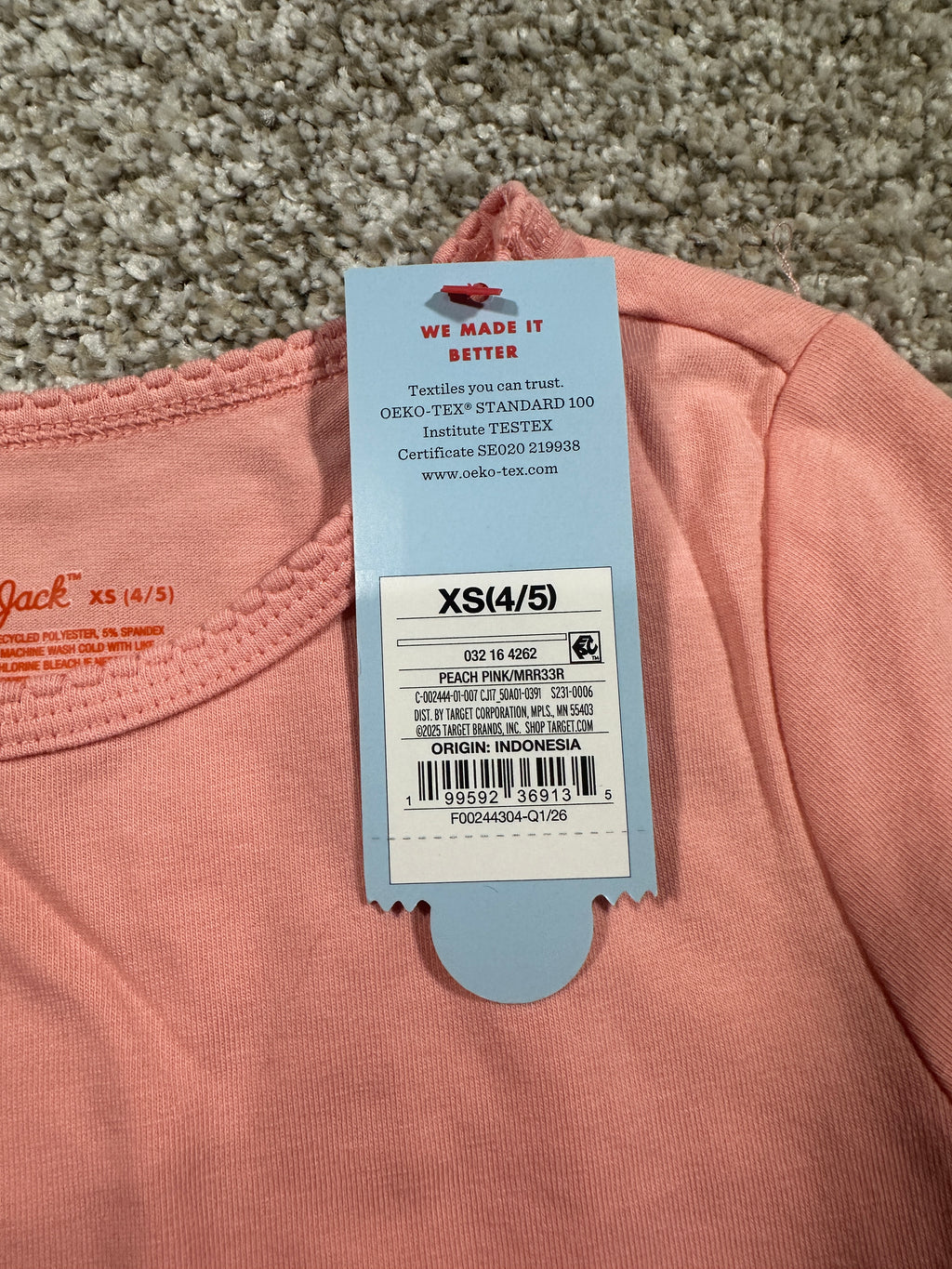 Cat & Jack Girls Peach Pink Fitted Short Sleeve T-Shirt XS 4/5