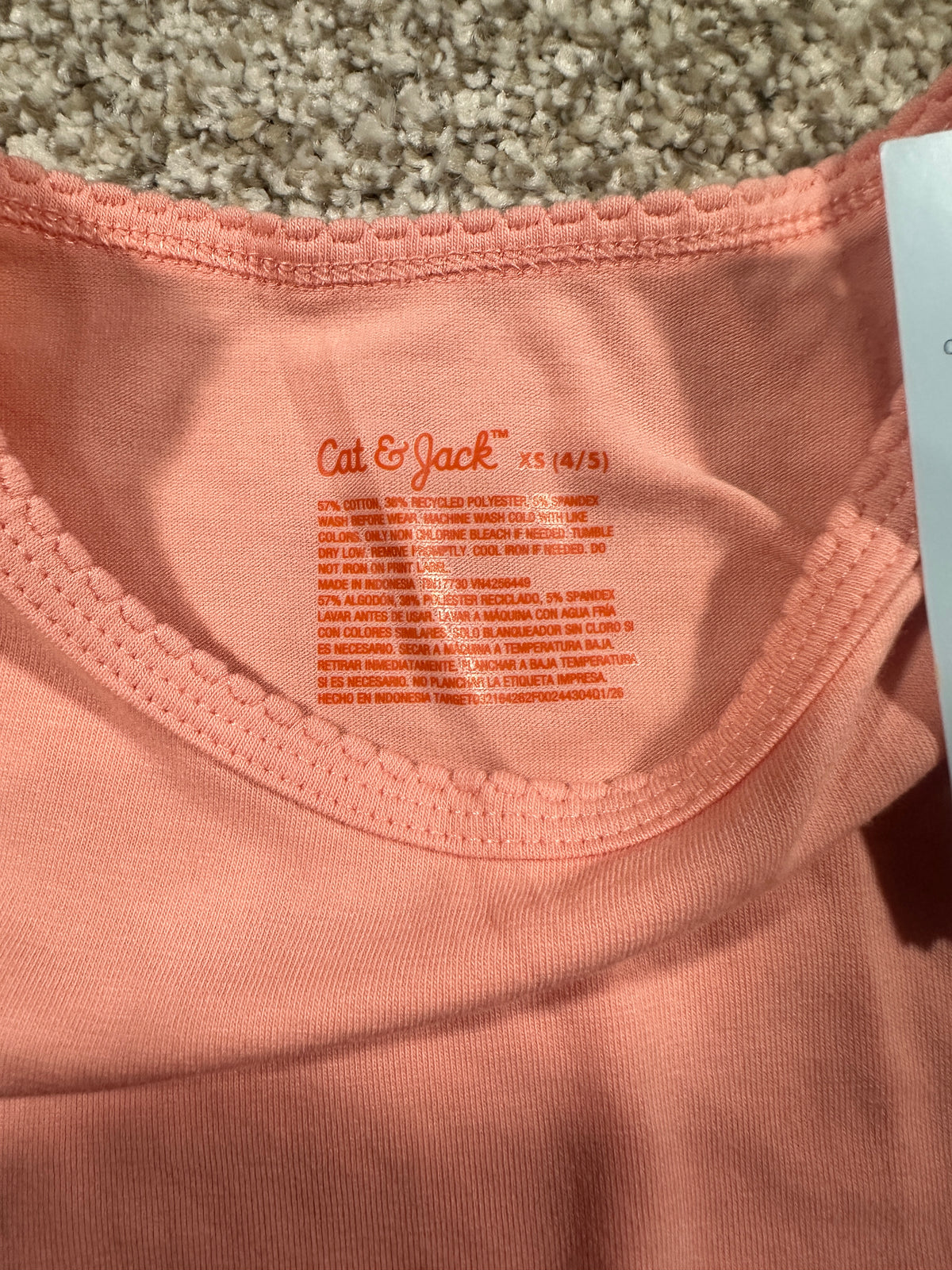 Cat & Jack Girls Peach Pink Fitted Short Sleeve T-Shirt XS 4/5