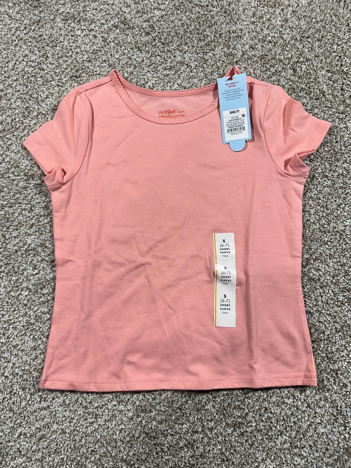 Cat & Jack Girls Peach Pink Fitted Short Sleeve T-Shirt S 6/7 NWT