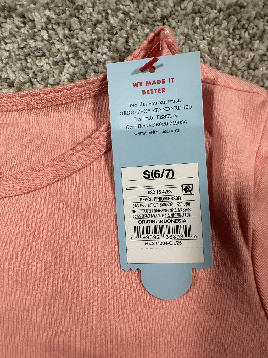 Cat & Jack Girls Peach Pink Fitted Short Sleeve T-Shirt S 6/7 NWT