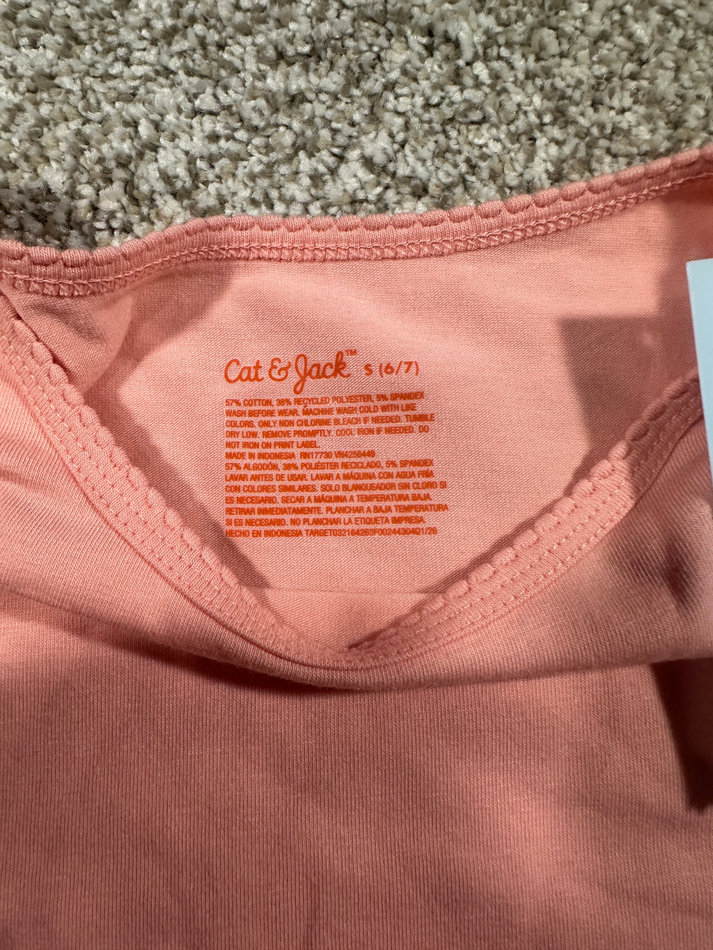 Cat & Jack Girls Peach Pink Fitted Short Sleeve T-Shirt S 6/7 NWT