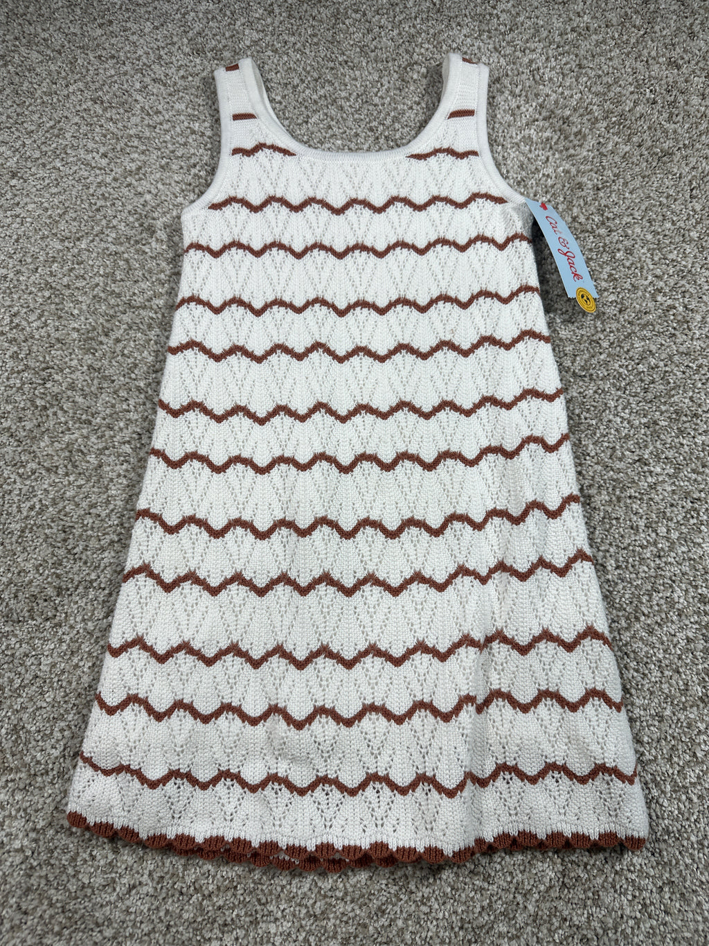 Cat & Jack girls cream and brown striped knit dress, size XS 4/5