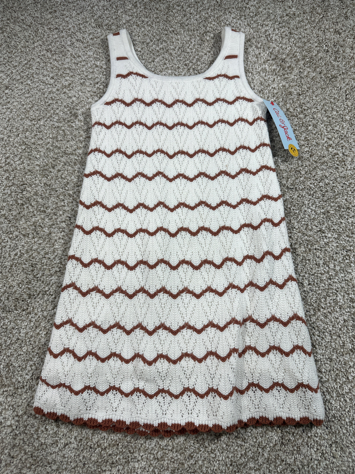 Cat & Jack girls cream and brown striped knit dress, size XS 4/5