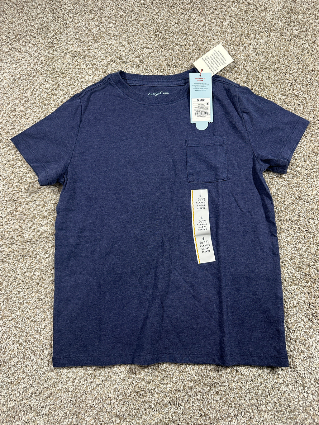 Cat & Jack navy pocket T shirt size S 6 7