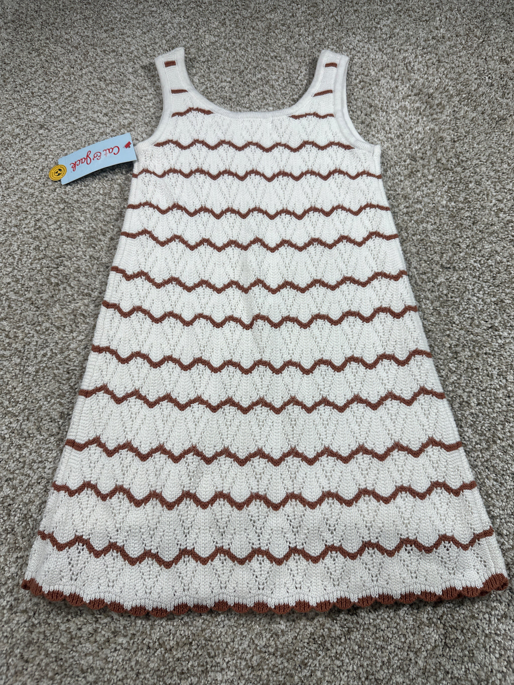 Cat & Jack girls cream and brown knit dress detail 3