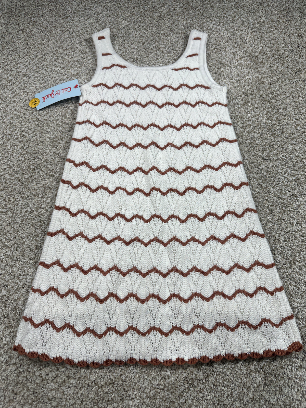Cat & Jack girls cream and brown knit dress detail 3