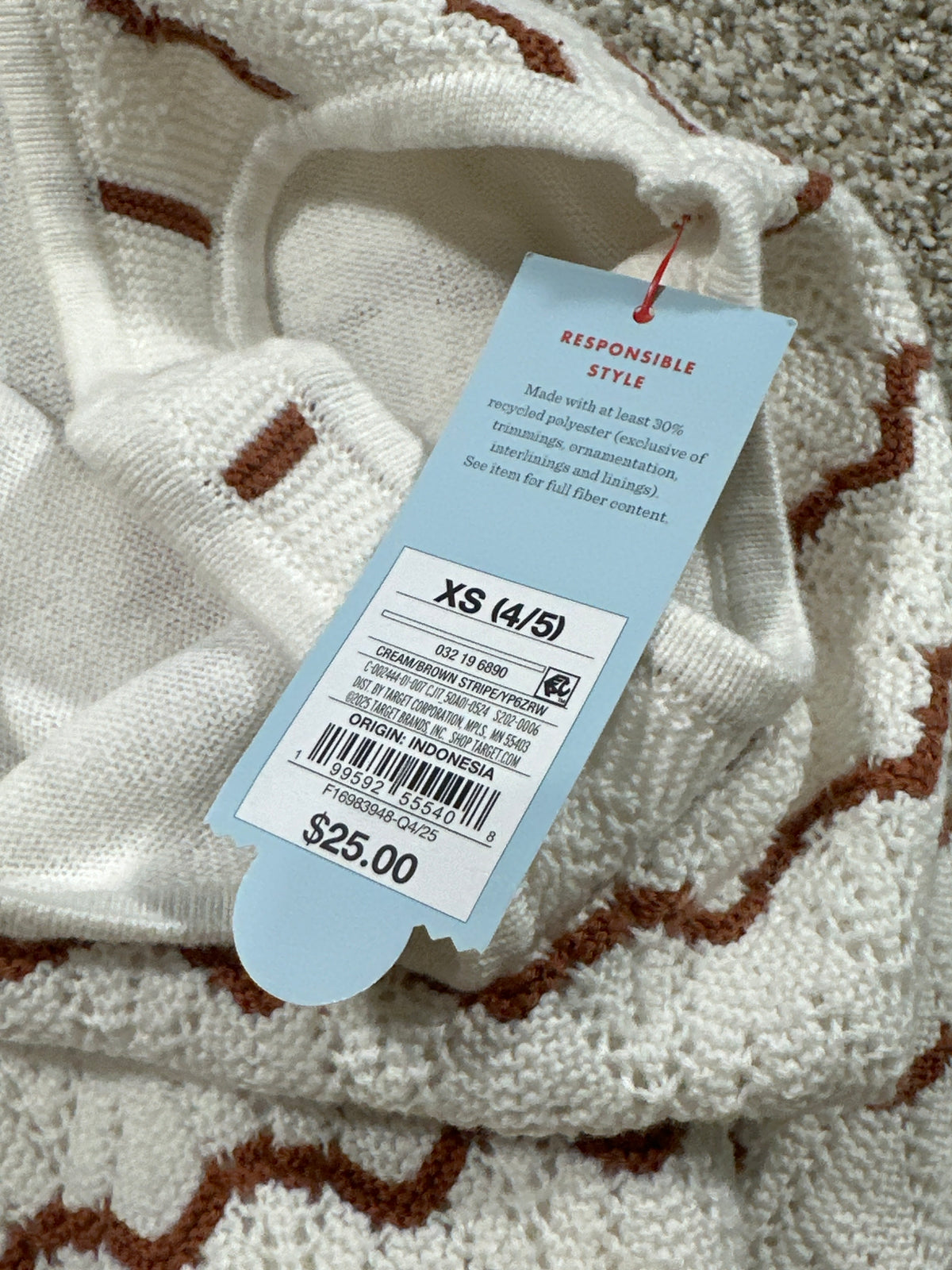 Cat & Jack girls cream and brown knit dress detail 4