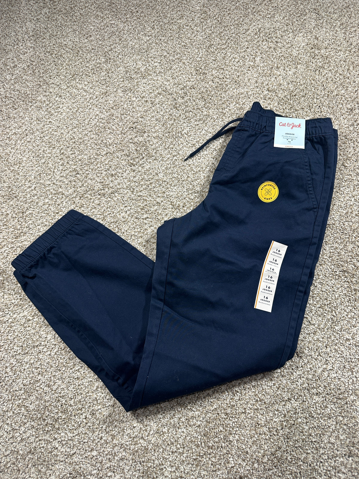 Cat & Jack boys navy blue pull-on stretch knit jogger pants size 16