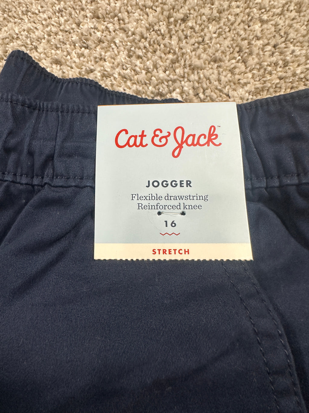 Cat & Jack boys navy blue pull-on stretch knit jogger pants size 16
